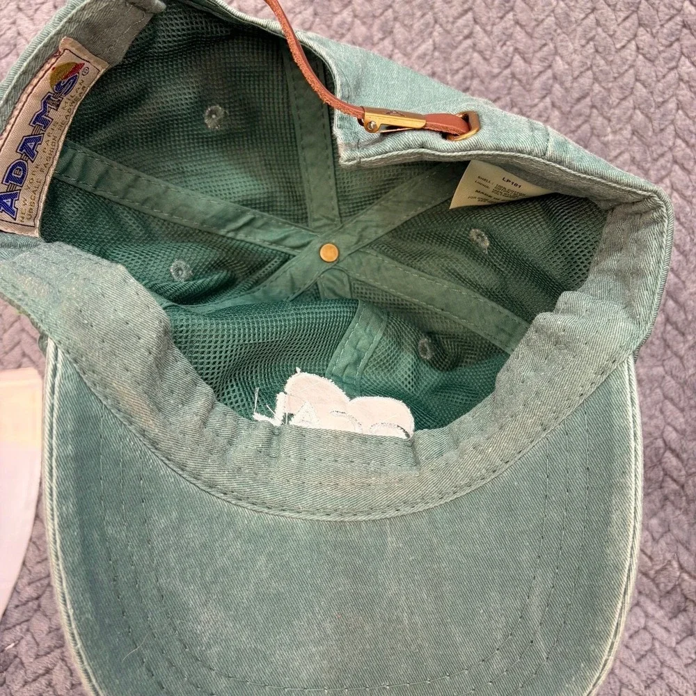 Adams Local Heart Embroidered Green Pigment Dyed Leather Strapback Dad Hat LP101
